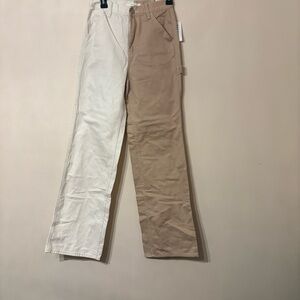 PacSun Women's Two-Tone Wide Leg Pants - Cream and Tan